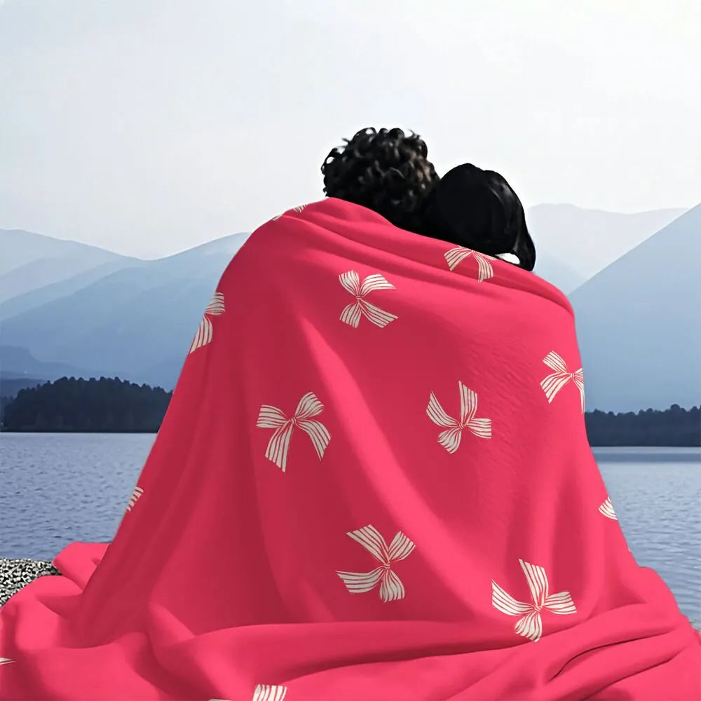 Pink Bow Pattern Multipurpose Throw Blanket