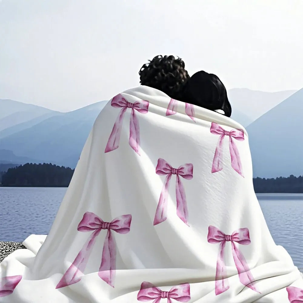 Pink Bow Pattern Multipurpose Throw Blanket