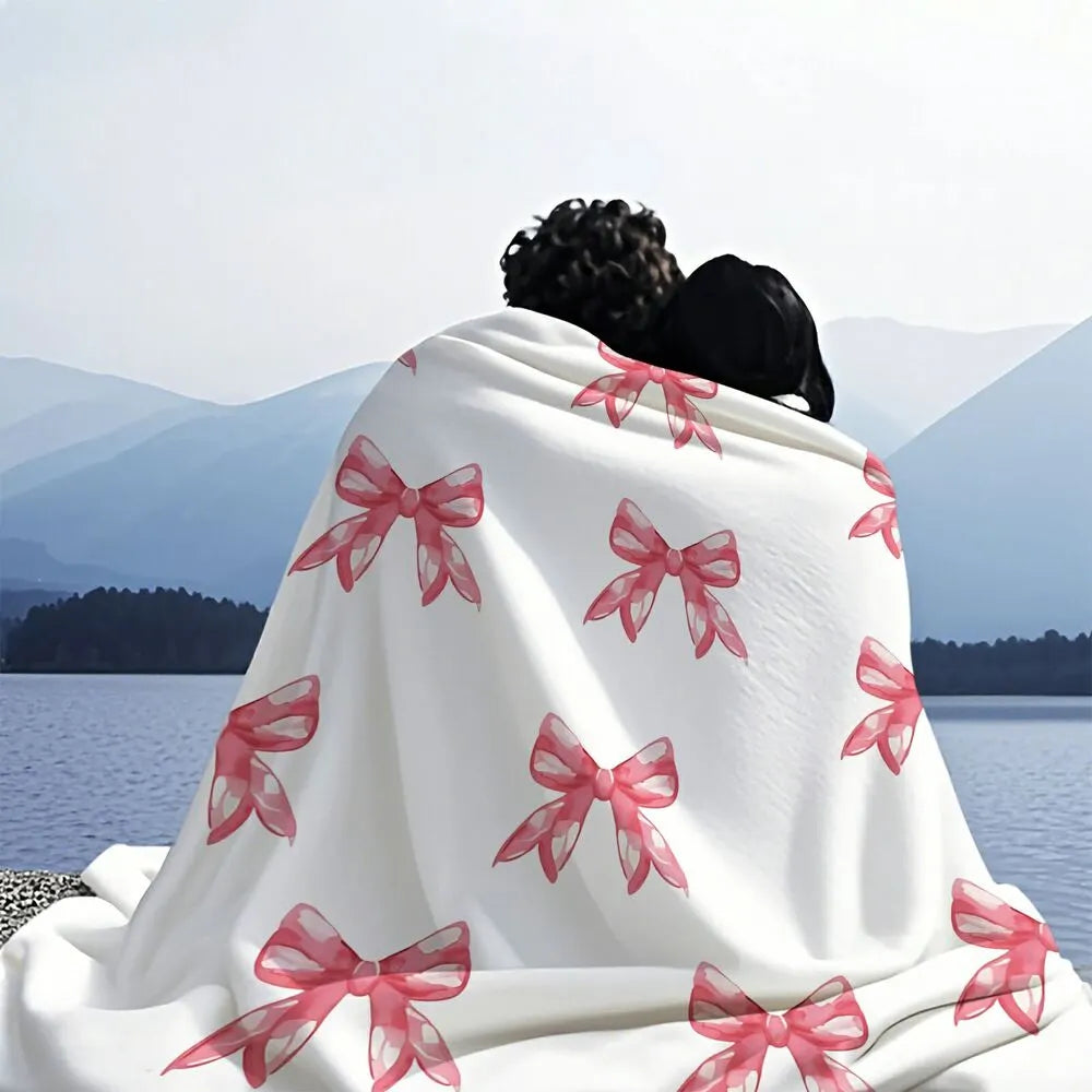 Pink Bow Pattern Multipurpose Throw Blanket