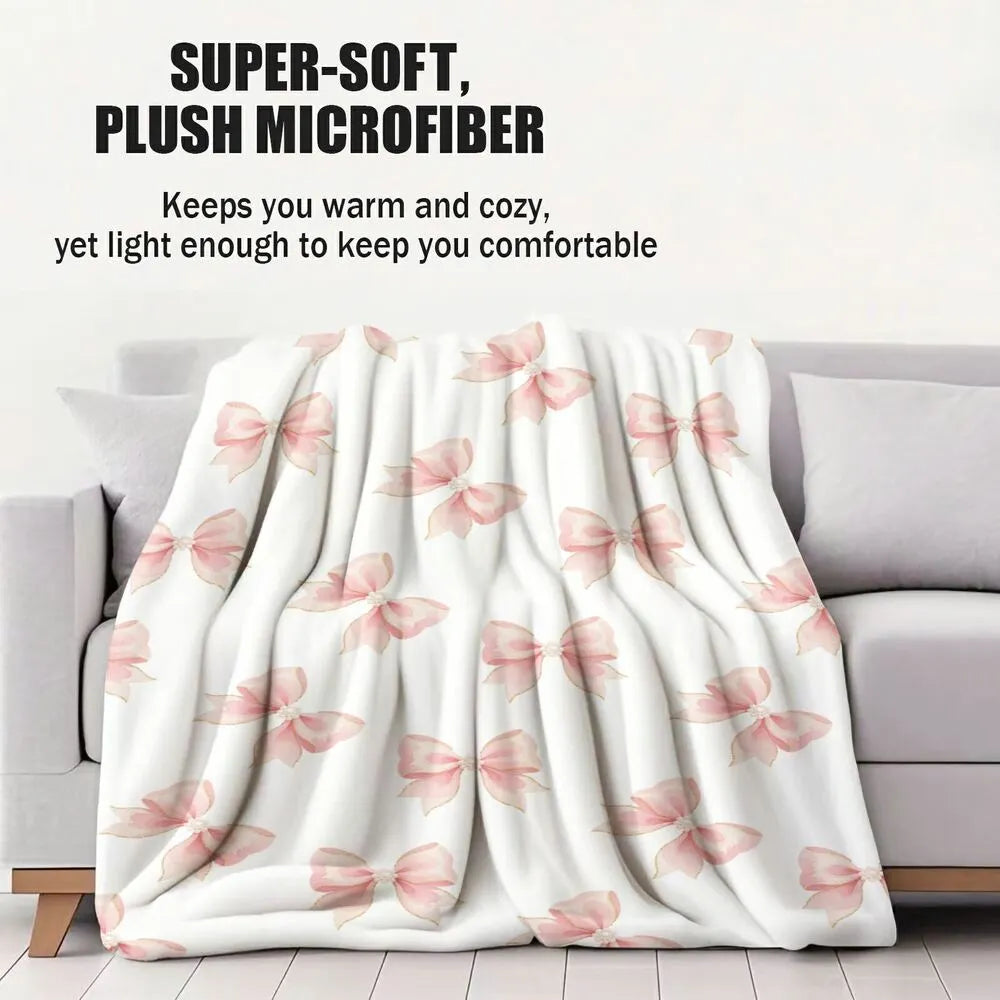 Pink Bow Pattern Multipurpose Throw Blanket