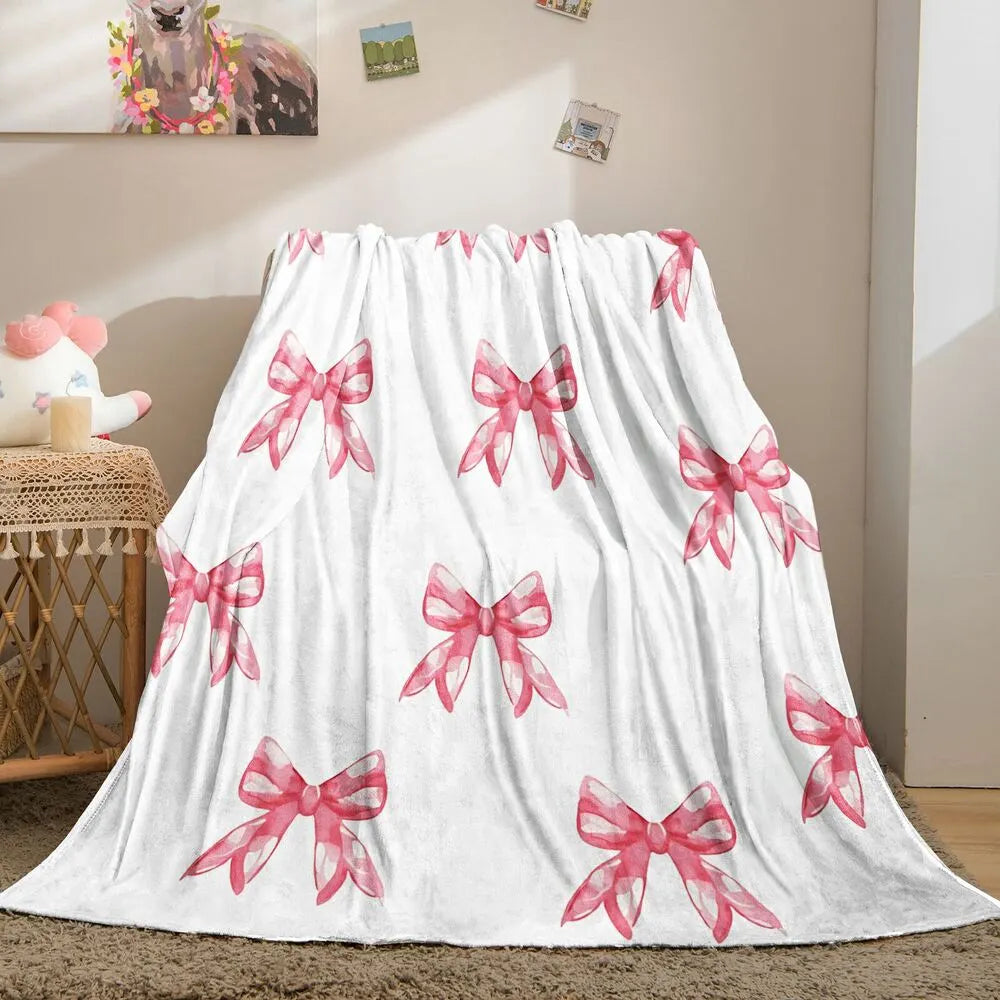 Pink Bow Pattern Multipurpose Throw Blanket