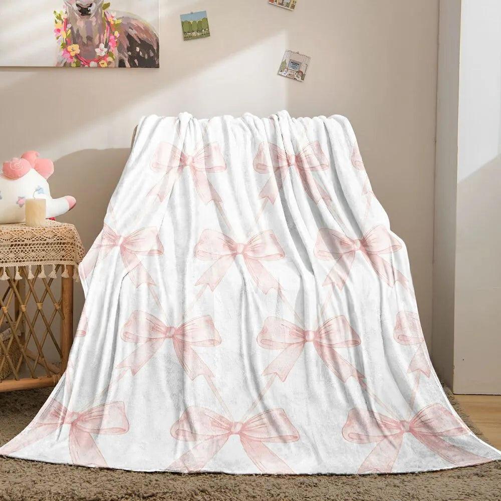 Pink Bow Pattern Multipurpose Throw Blanket