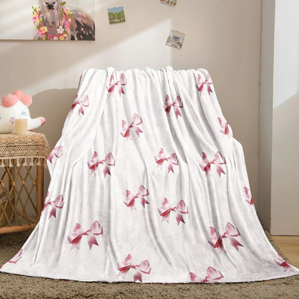 Pink Bow Pattern Multipurpose Throw Blanket