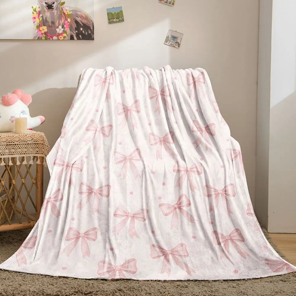 Pink Bow Pattern Multipurpose Throw Blanket