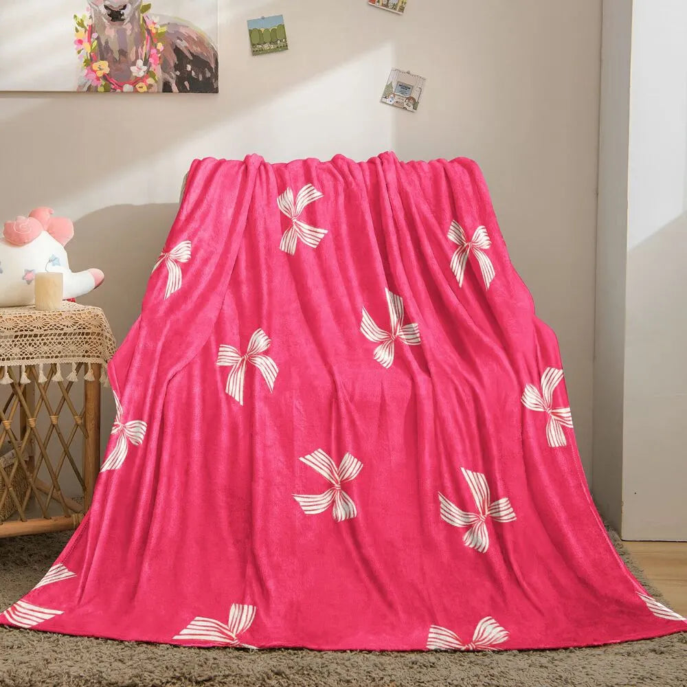 Pink Bow Pattern Multipurpose Throw Blanket