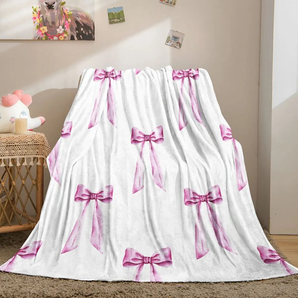 Pink Bow Pattern Multipurpose Throw Blanket
