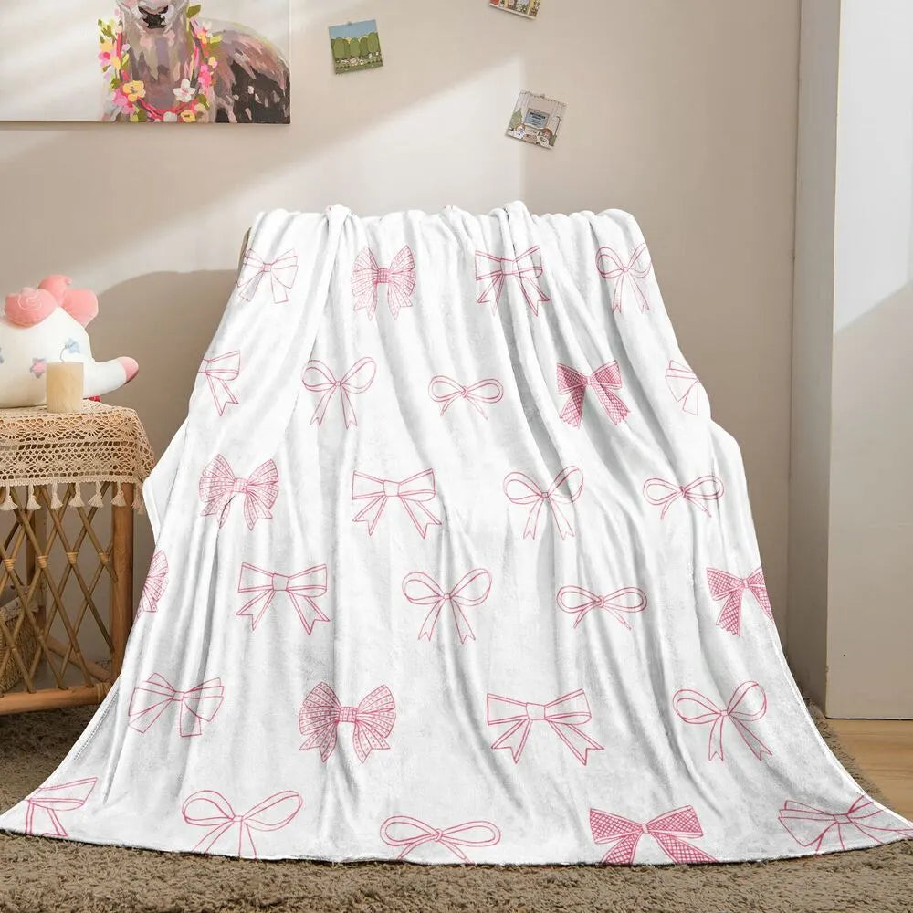 Pink Bow Pattern Multipurpose Throw Blanket