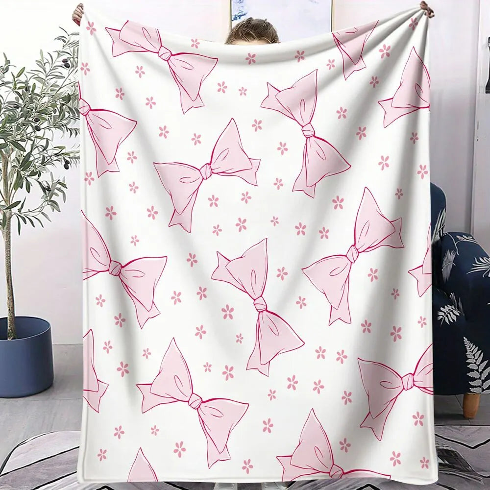 Pink Bow & Floral Multipurpose Throw Blanket