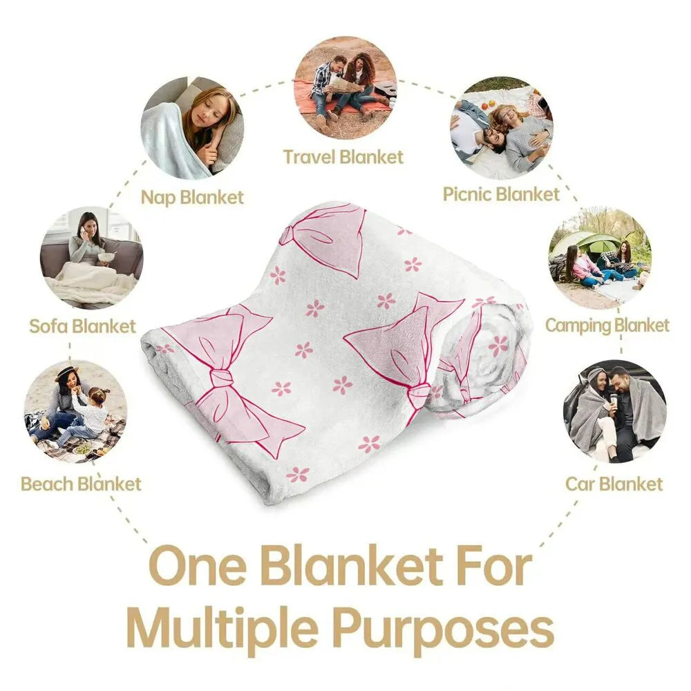 Pink Bow & Floral Multipurpose Throw Blanket