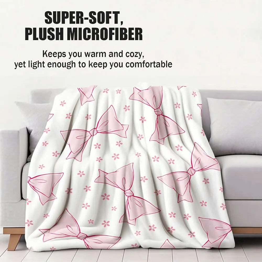 Pink Bow & Floral Multipurpose Throw Blanket