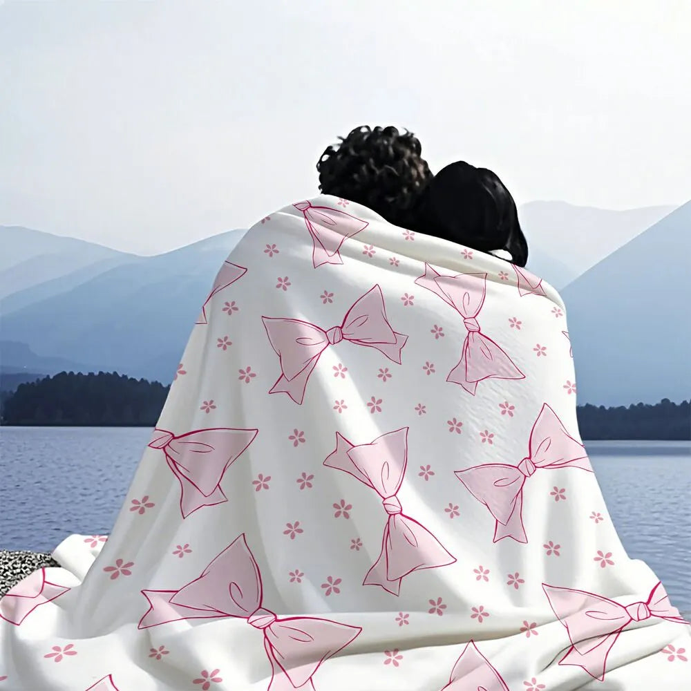 Pink Bow & Floral Multipurpose Throw Blanket