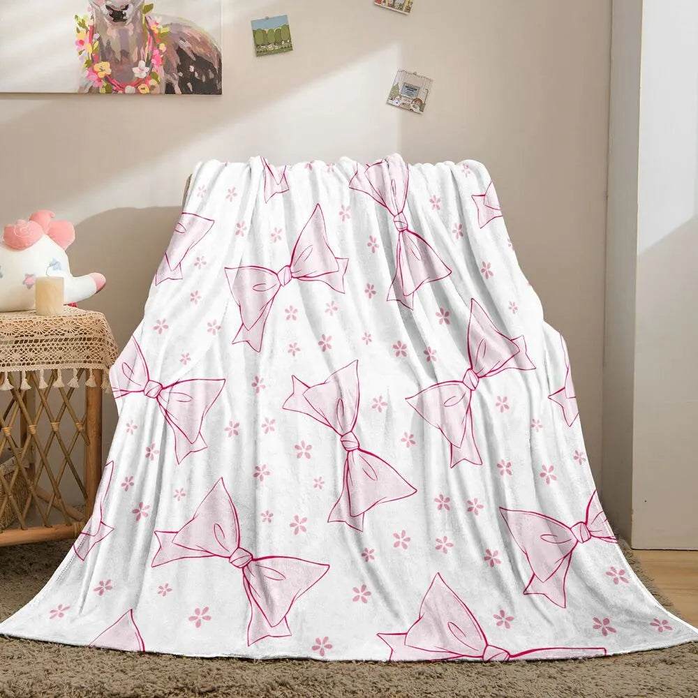 Pink Bow & Floral Multipurpose Throw Blanket