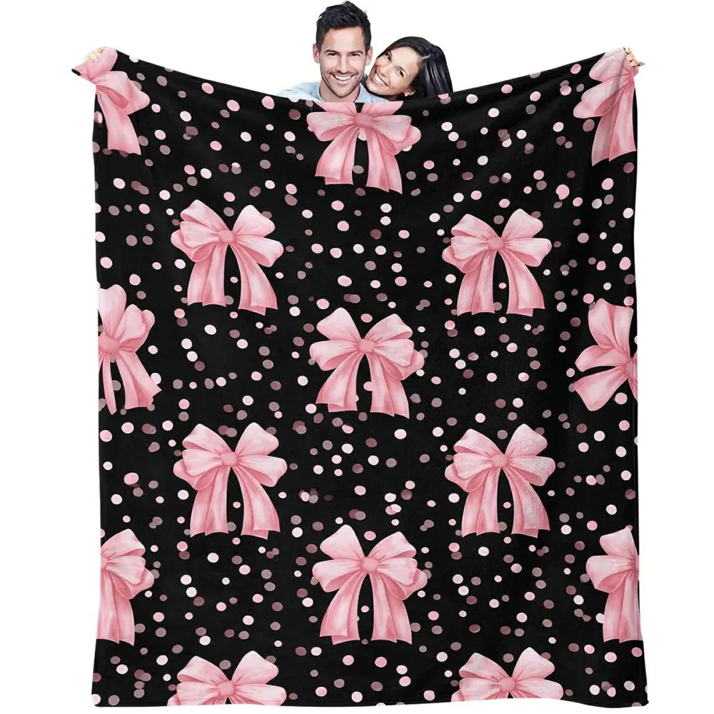 Pink Bow & Polka Dot Multipurpose Throw Blanket
