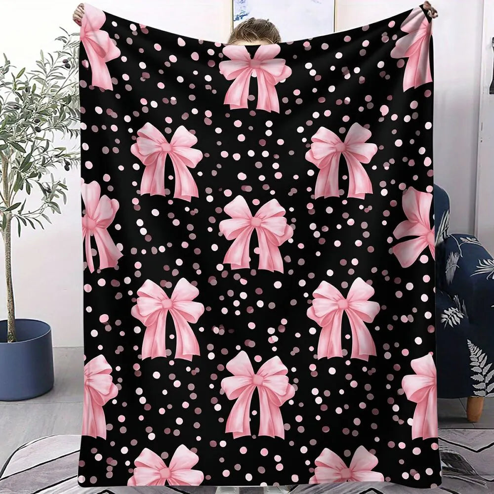 Pink Bow & Polka Dot Multipurpose Throw Blanket