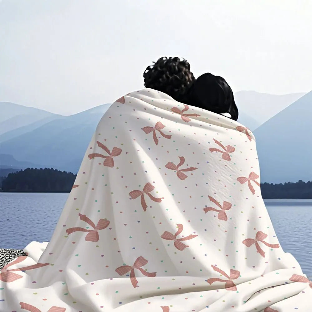 Pink Bow & Polka Dot Multipurpose Throw Blanket