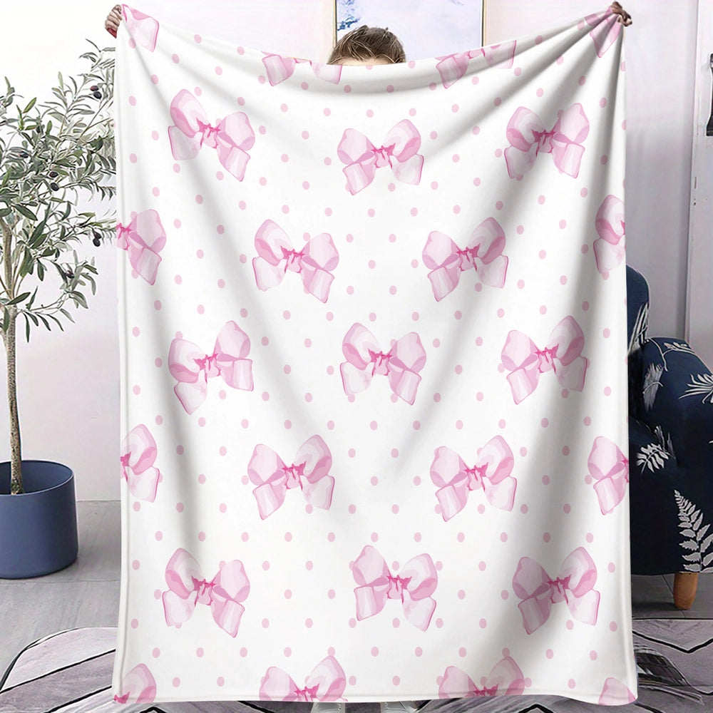 Pink Bow & Polka Dot Multipurpose Throw Blanket