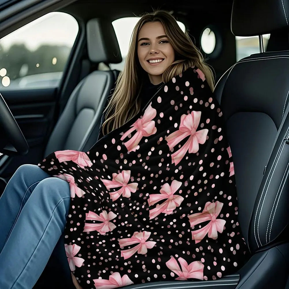 Pink Bow & Polka Dot Multipurpose Throw Blanket