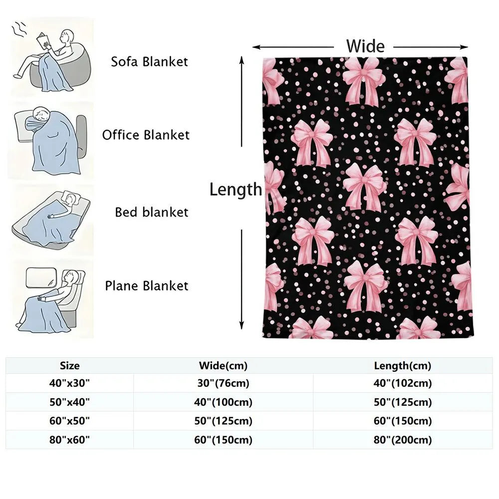 Pink Bow & Polka Dot Multipurpose Throw Blanket
