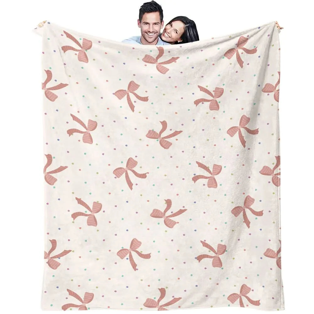 Pink Bow & Polka Dot Multipurpose Throw Blanket