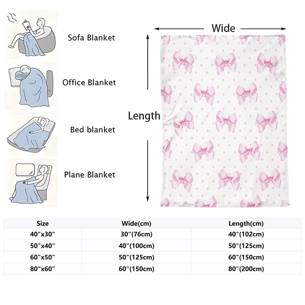 Pink Bow & Polka Dot Multipurpose Throw Blanket