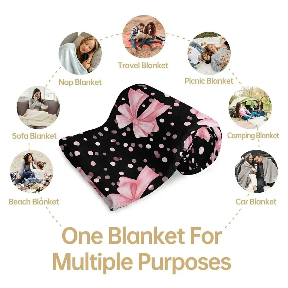 Pink Bow & Polka Dot Multipurpose Throw Blanket