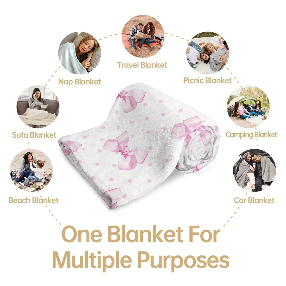 Pink Bow & Polka Dot Multipurpose Throw Blanket