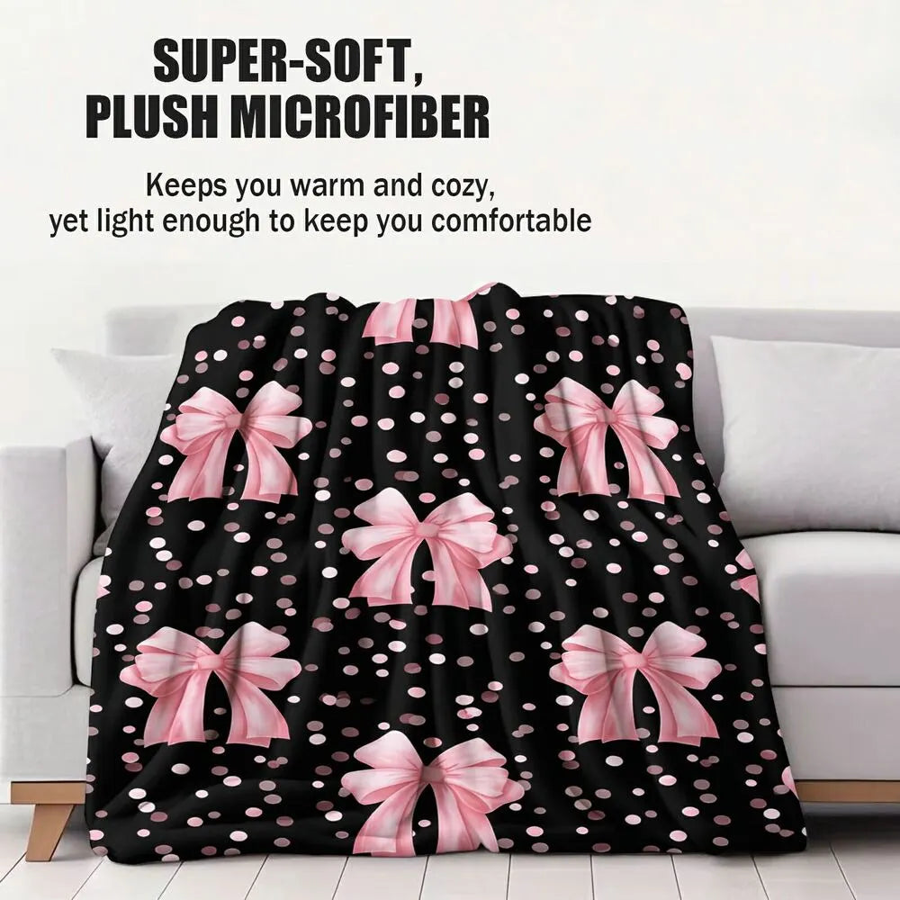 Pink Bow & Polka Dot Multipurpose Throw Blanket