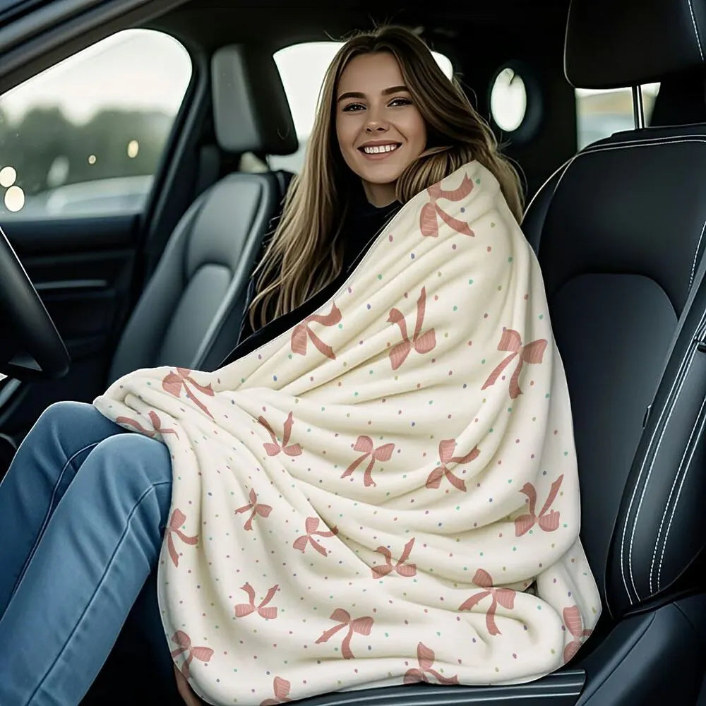 Pink Bow & Polka Dot Multipurpose Throw Blanket