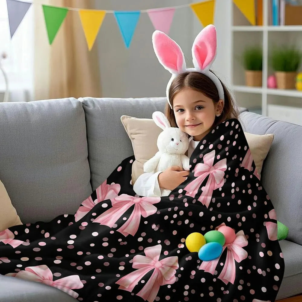 Pink Bow & Polka Dot Multipurpose Throw Blanket