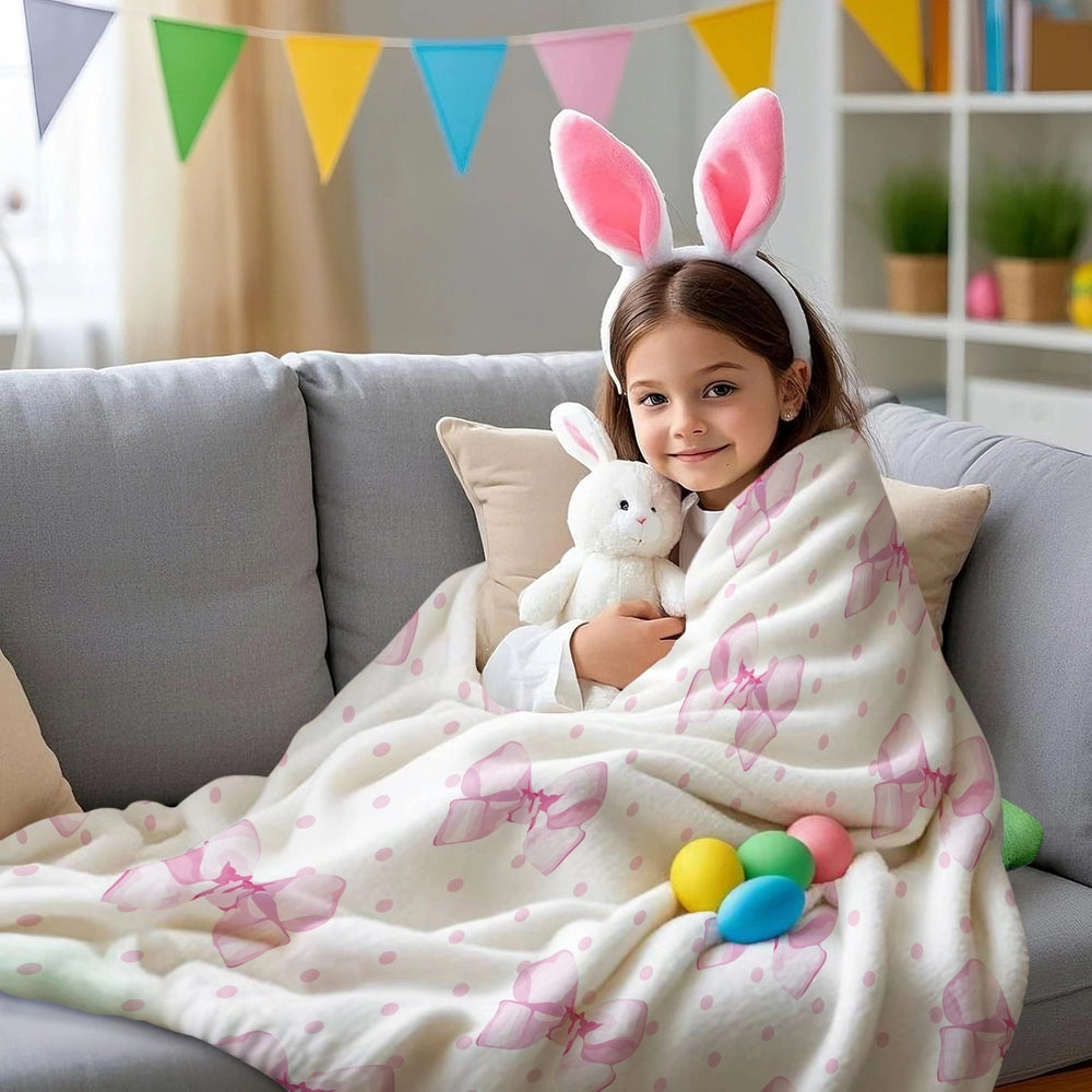 Pink Bow & Polka Dot Multipurpose Throw Blanket