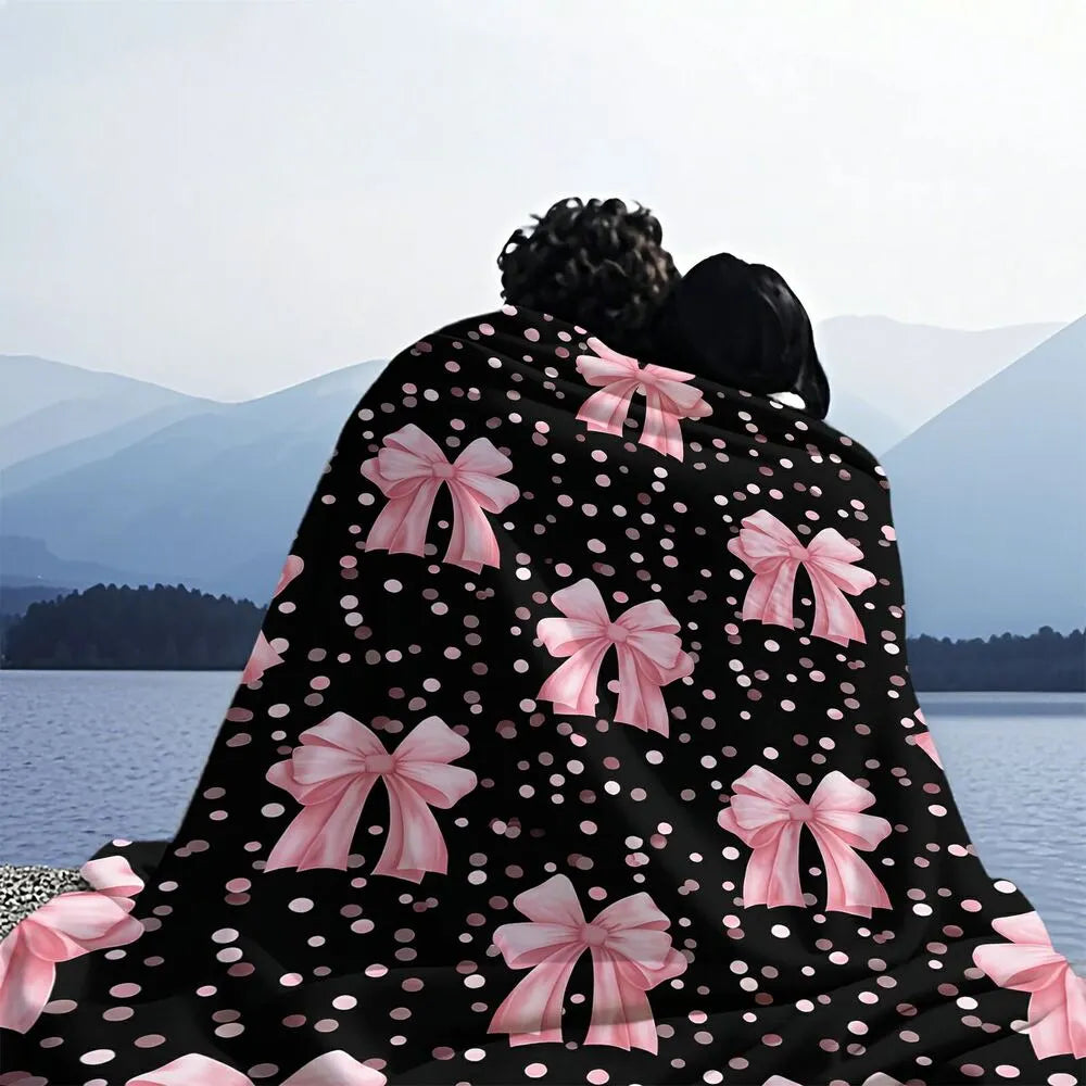 Pink Bow & Polka Dot Multipurpose Throw Blanket