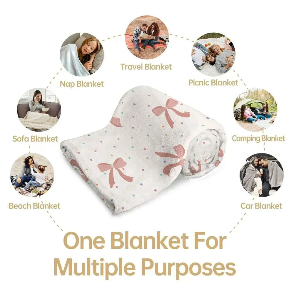 Pink Bow & Polka Dot Multipurpose Throw Blanket