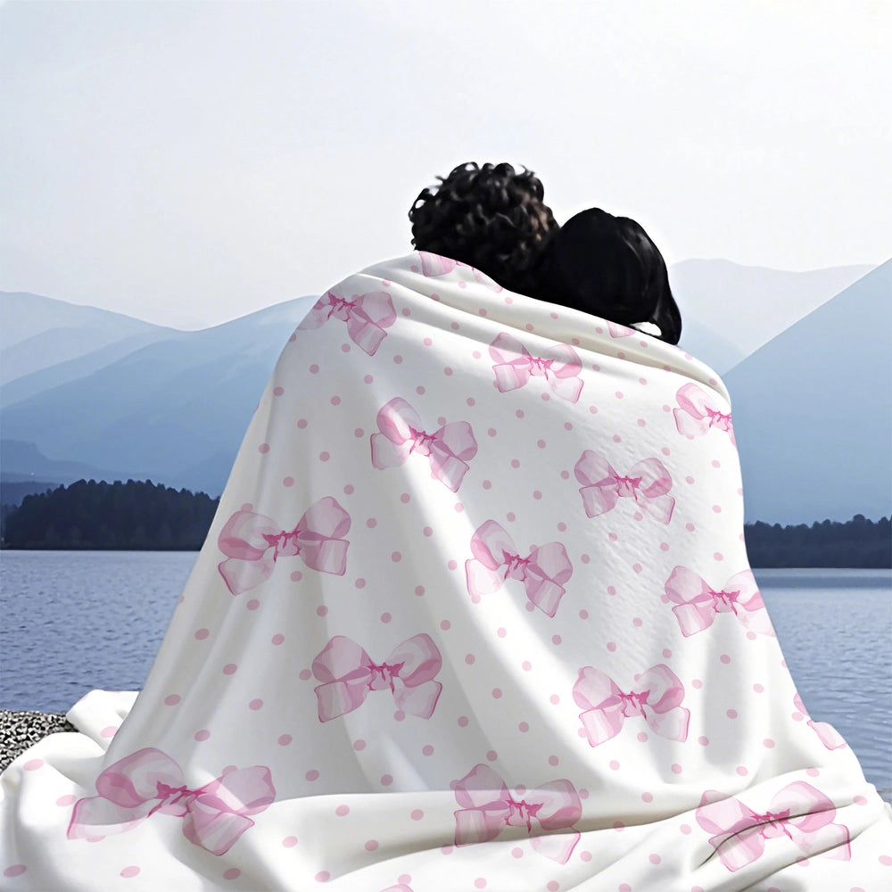 Pink Bow & Polka Dot Multipurpose Throw Blanket