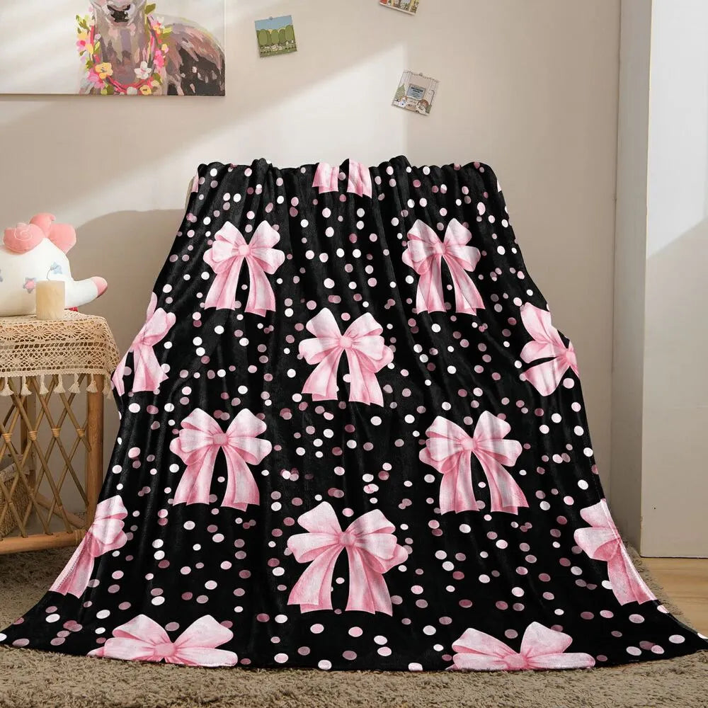 Pink Bow & Polka Dot Multipurpose Throw Blanket