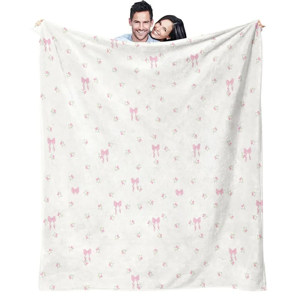 Pink Bow and Floral Pattern Multipurpose Throw Blanket