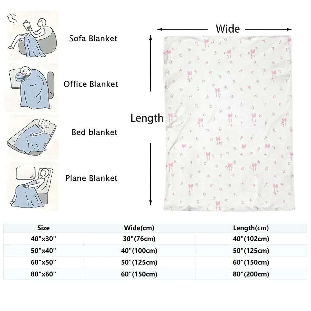 Pink Bow and Floral Pattern Multipurpose Throw Blanket