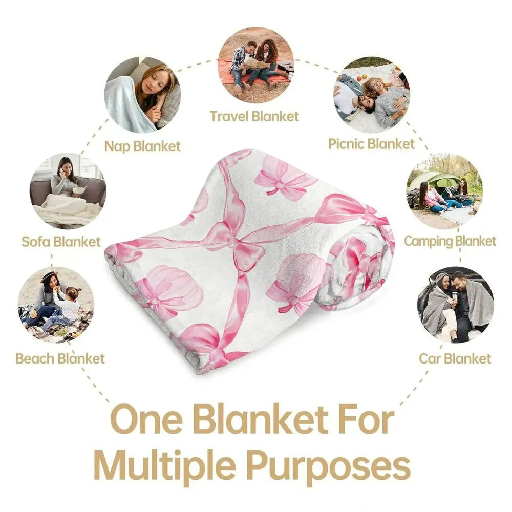 Pink Bow and Gift Pattern Multipurpose Throw Blanket