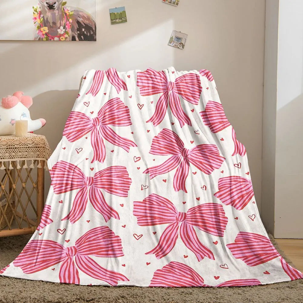 Pink Bow and Heart Pattern Multipurpose Throw Blanket