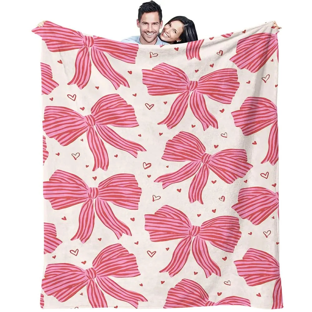 Pink Bow and Heart Pattern Multipurpose Throw Blanket