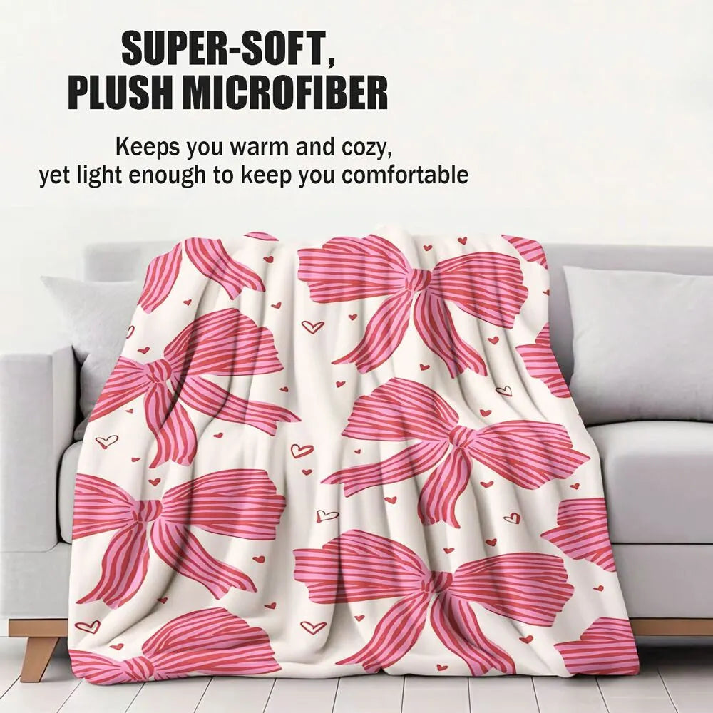 Pink Bow and Heart Pattern Multipurpose Throw Blanket
