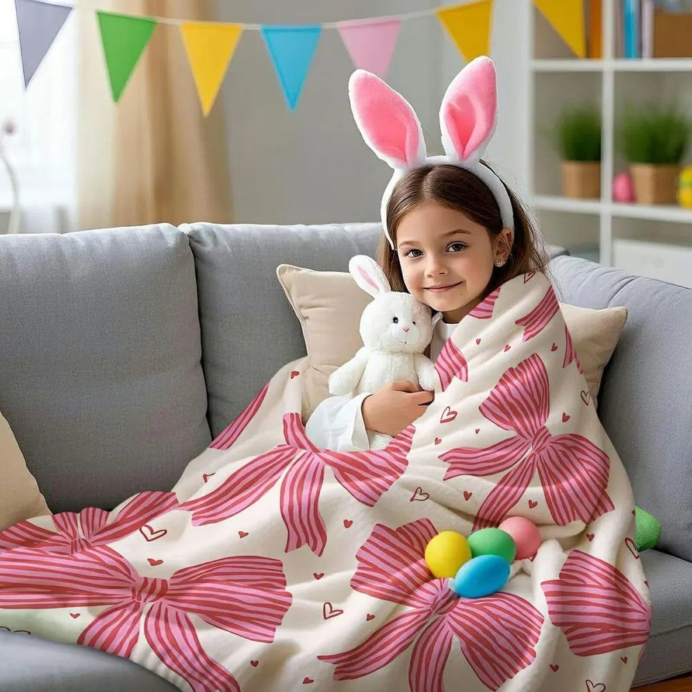 Pink Bow and Heart Pattern Multipurpose Throw Blanket