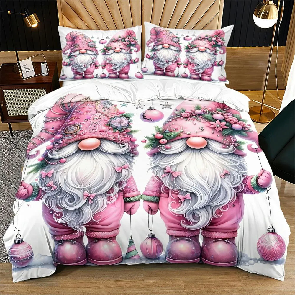 Pink Christmas Gnomes Christmas Gift Duvet Cover Set Kids Bedding Set