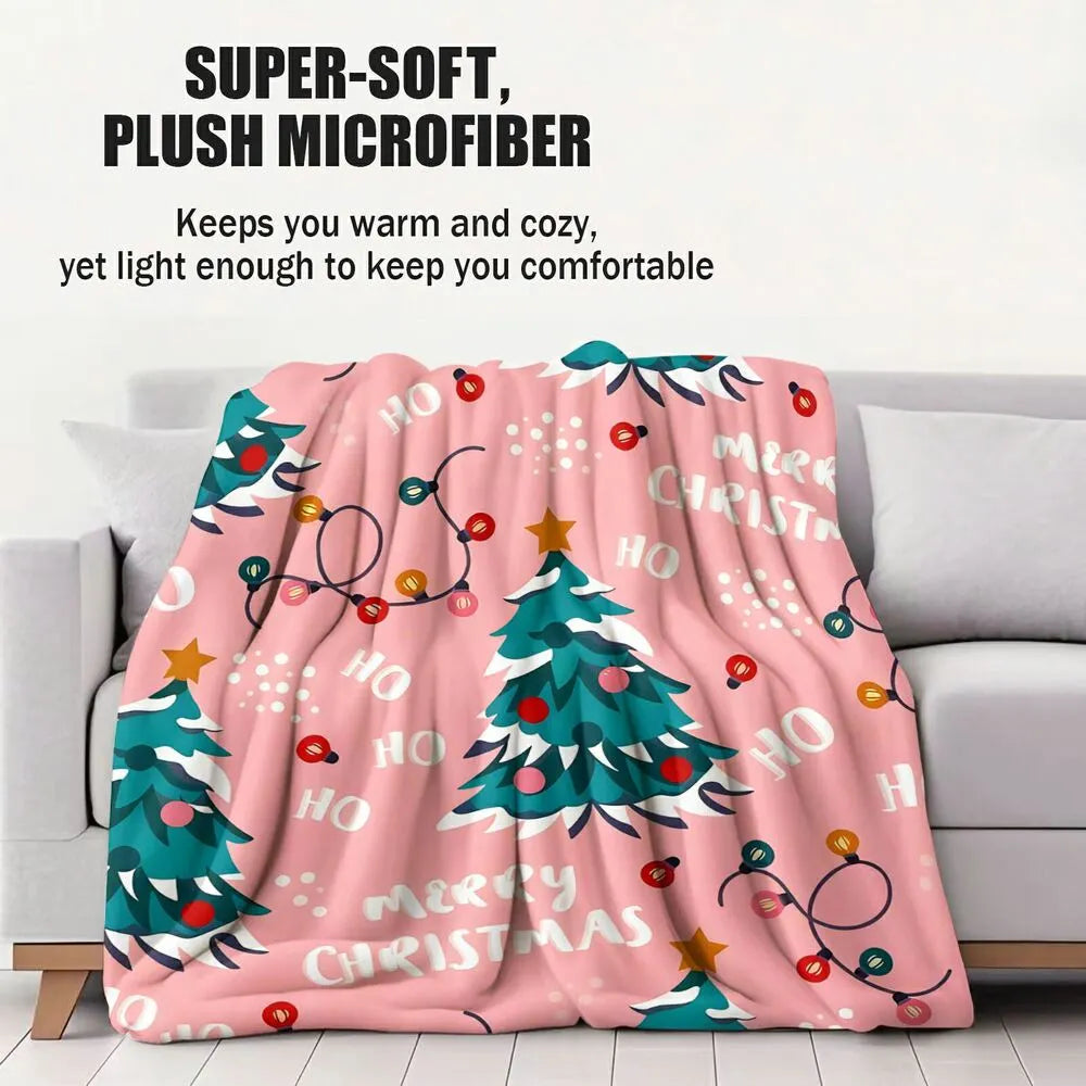 Pink Christmas Tree and Lights Multipurpose Throw Blanket