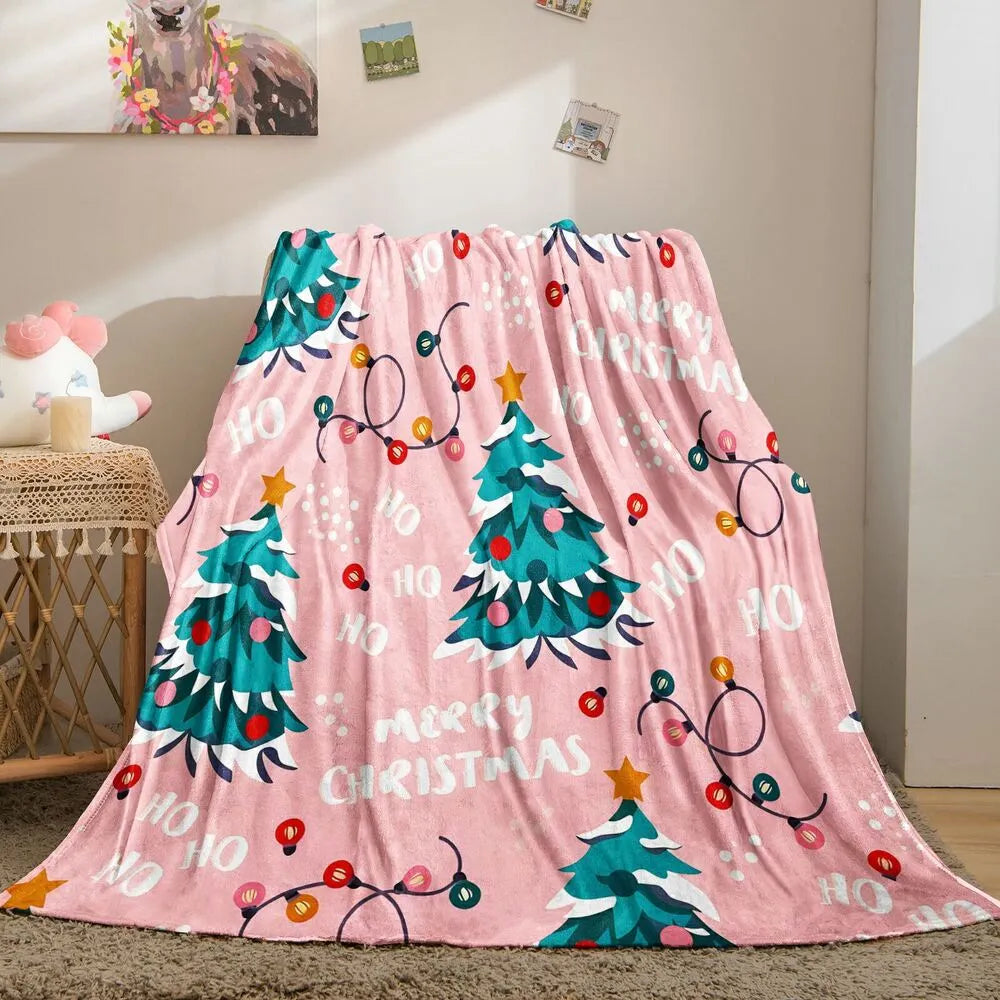 Pink Christmas Tree and Lights Multipurpose Throw Blanket