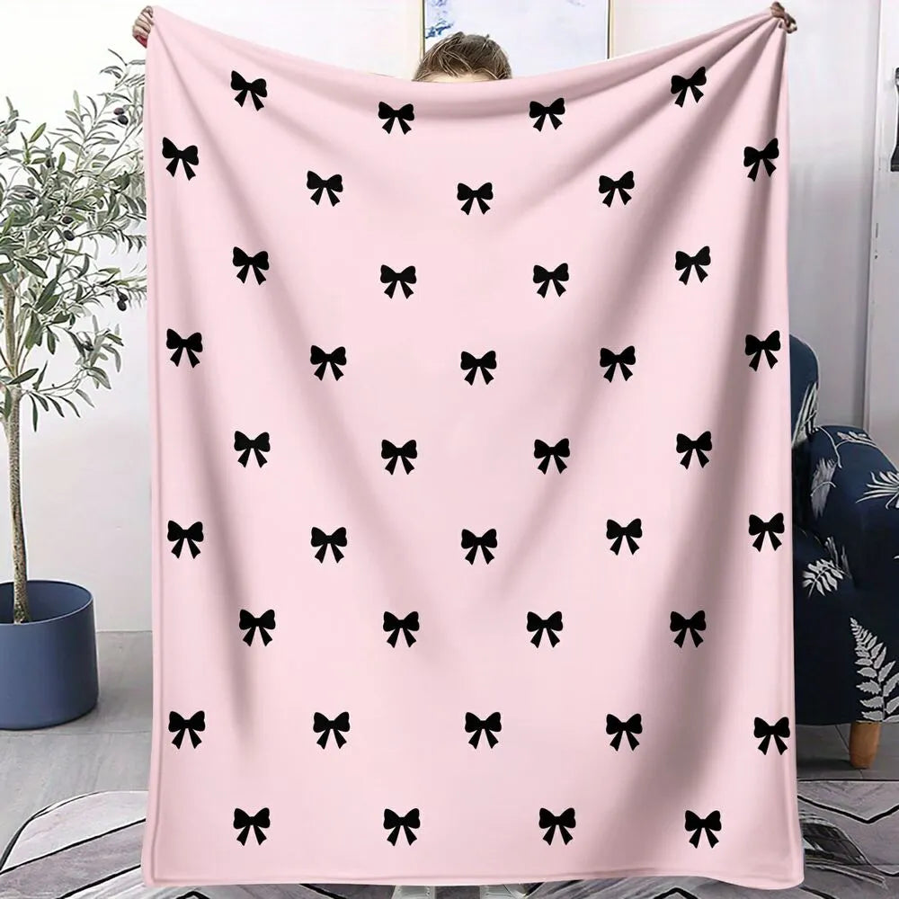 Pink with Black Bows Multipurpose Throw Blanket