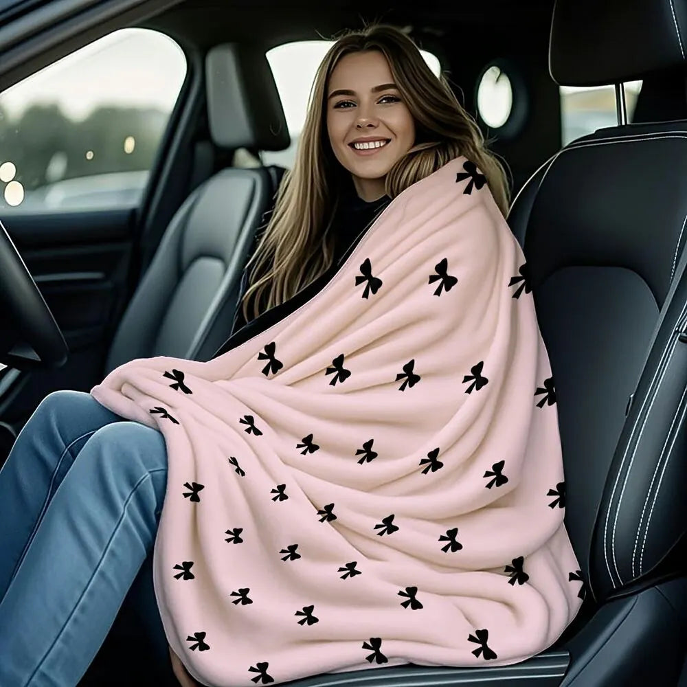 Pink with Black Bows Multipurpose Throw Blanket