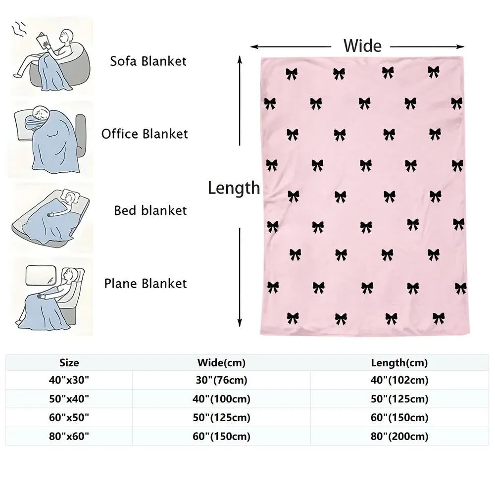 Pink with Black Bows Multipurpose Throw Blanket