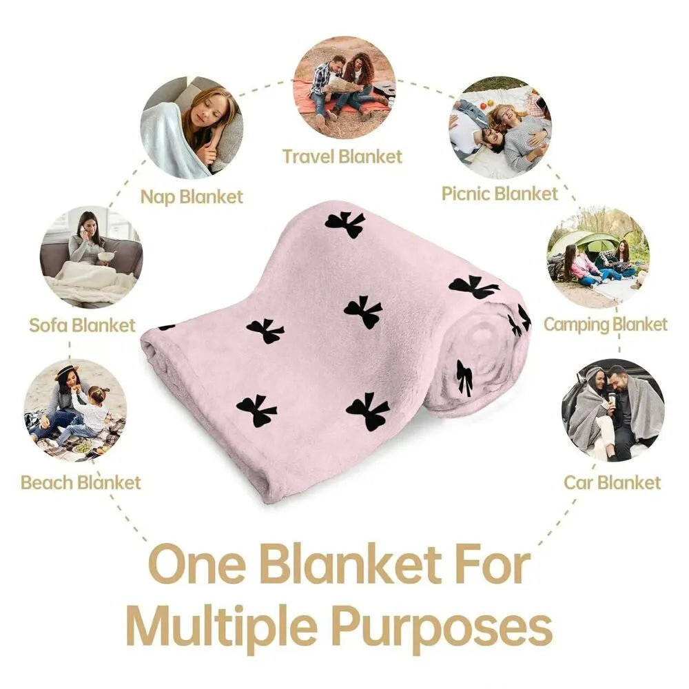Pink with Black Bows Multipurpose Throw Blanket