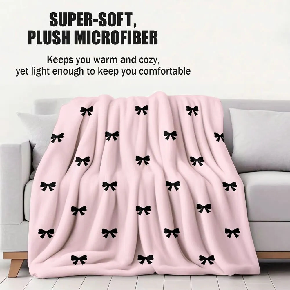 Pink with Black Bows Multipurpose Throw Blanket