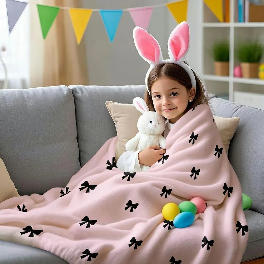Pink with Black Bows Multipurpose Throw Blanket